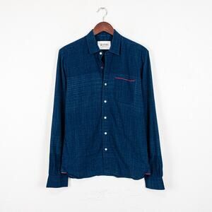 KARDO Men's Button up Shirt Indigo blue Cotton size Small Handmande